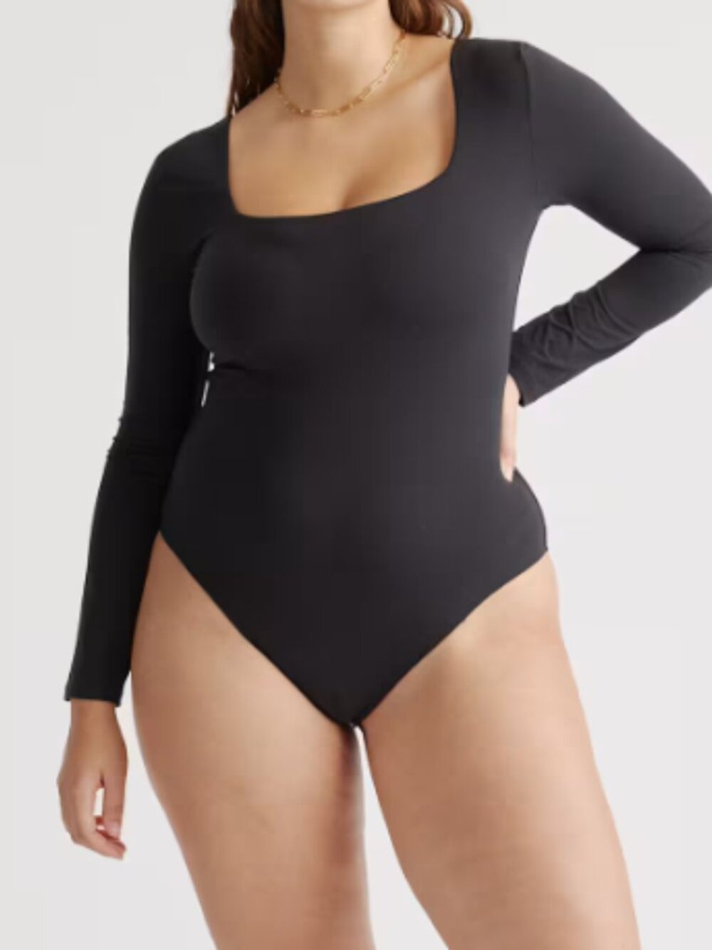 Quince Second Skin Square Neck Long Sleeve Bodysuit Black M NWT
